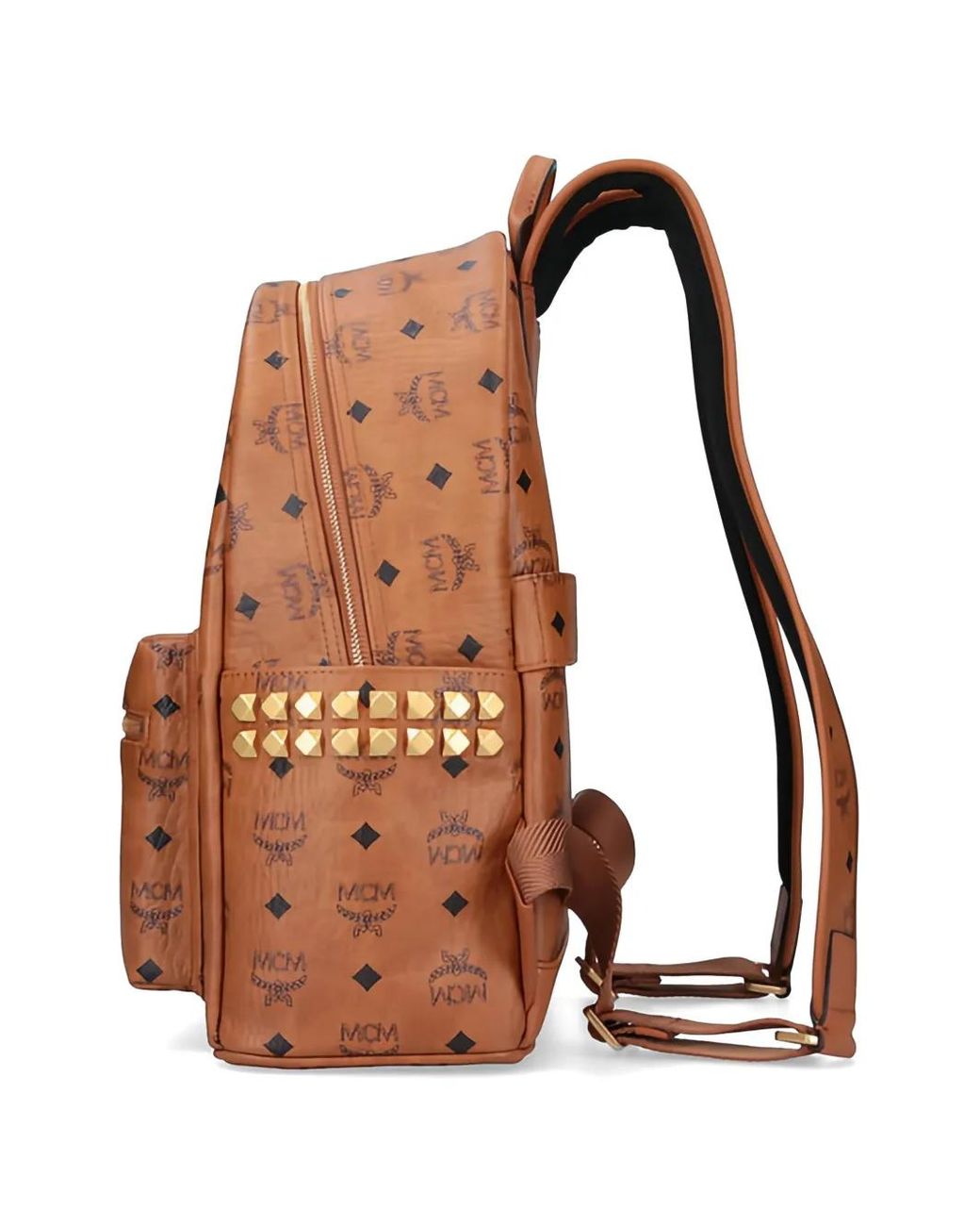 MCM Brown Logo Studded Backpack