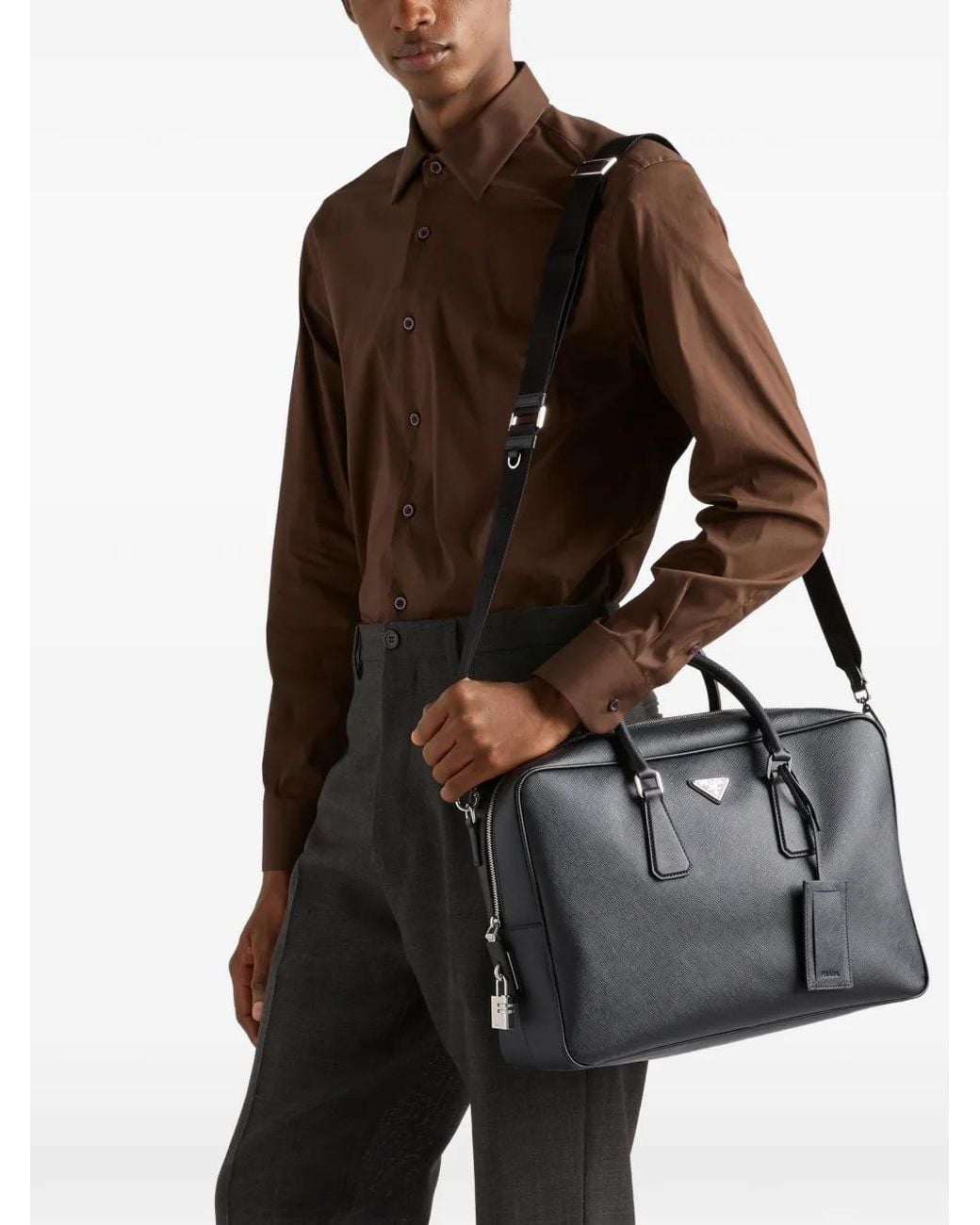 Prada Black Saffiano Leather Briefcase for men