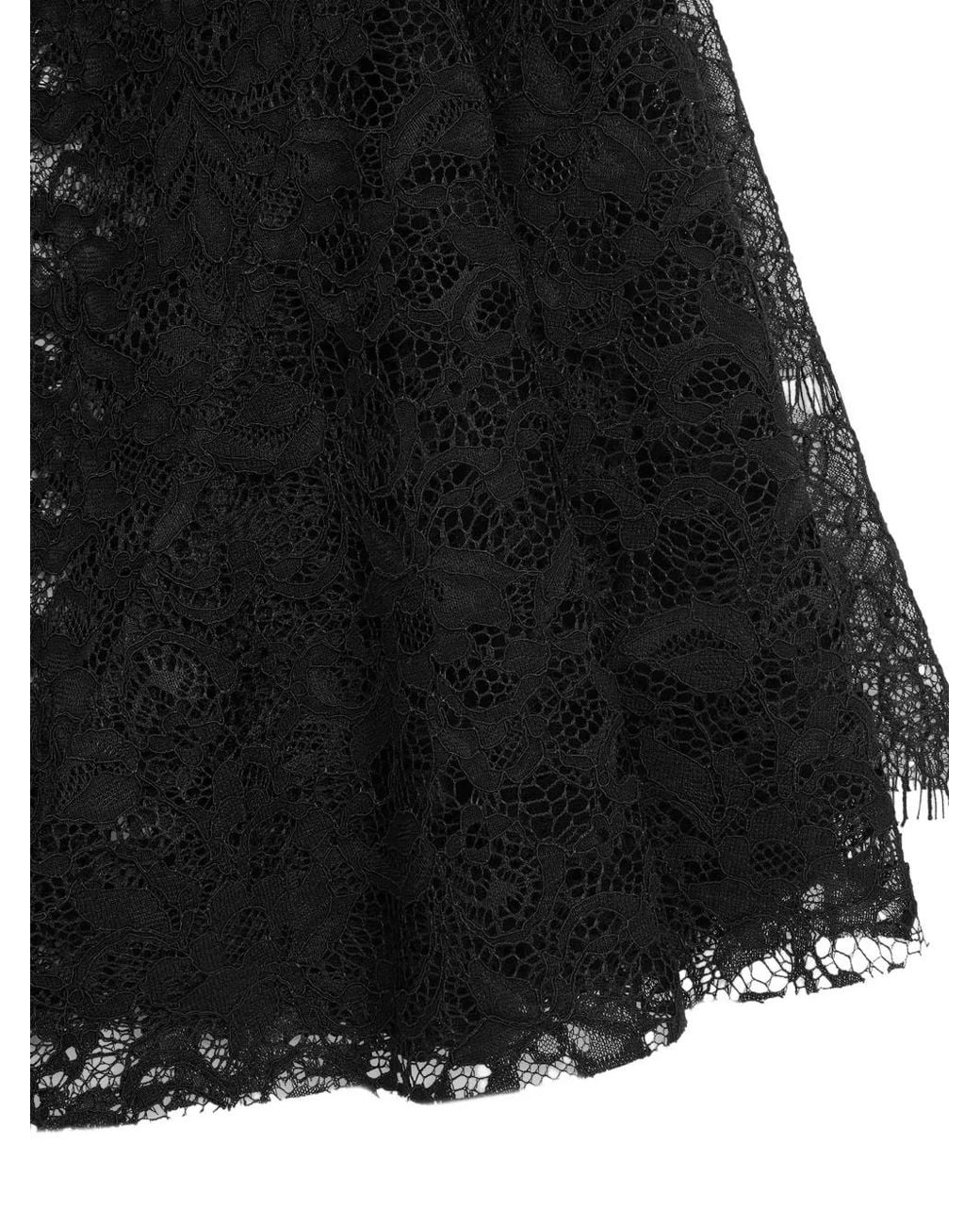 Vera Wang Black Tulia High-Waisted Floral-Lace Midi Skirt