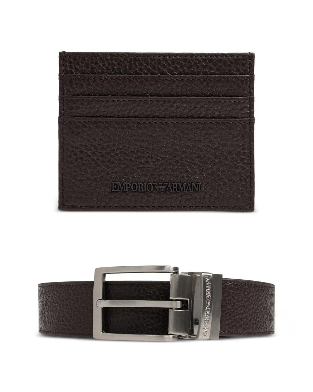 Emporio Armani Black Tumbled-Leather Belt And Card Holder Set for men