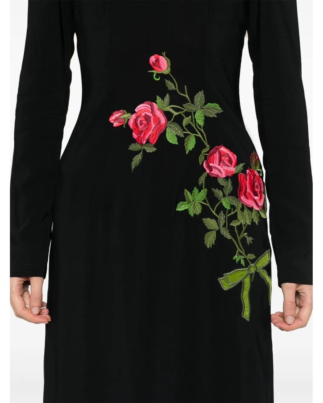 Vivetta Black Floral-Embroidered Midi Dress