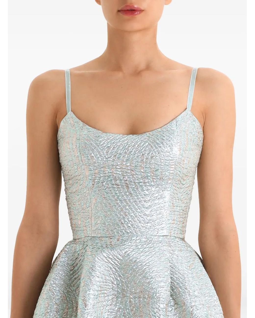 POST MERIDIEM Blue Jacquard Fitted Corset Midi Dress