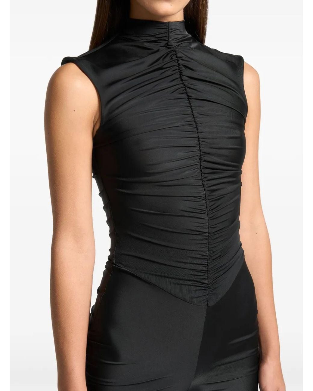 Manière De Voir Black Cap Sleeve Ruched Jumpsuit
