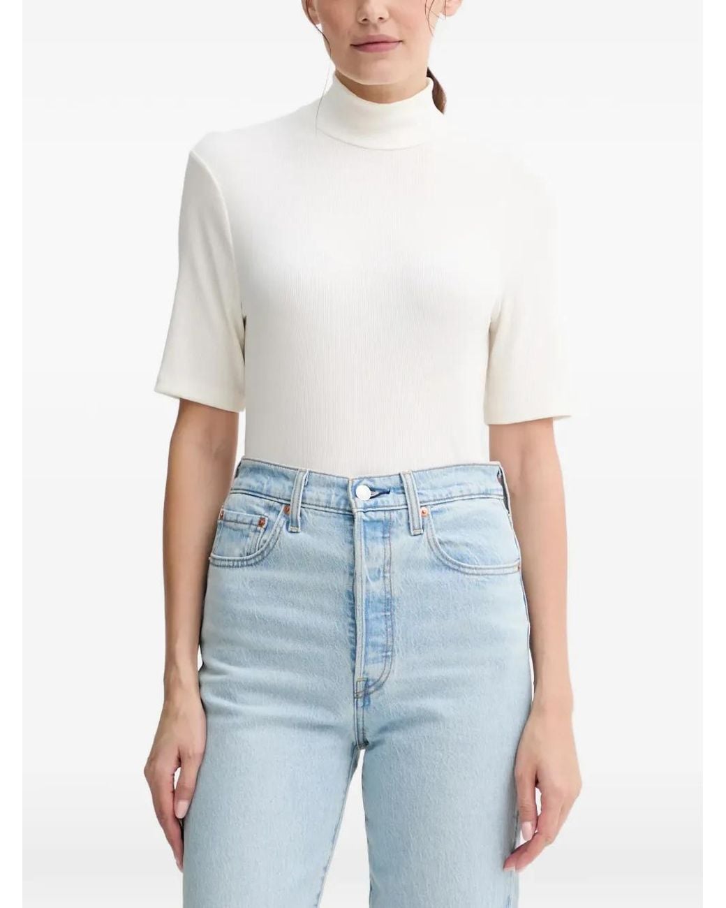 Marc O' Polo White Ribbed Roll-Neck Top