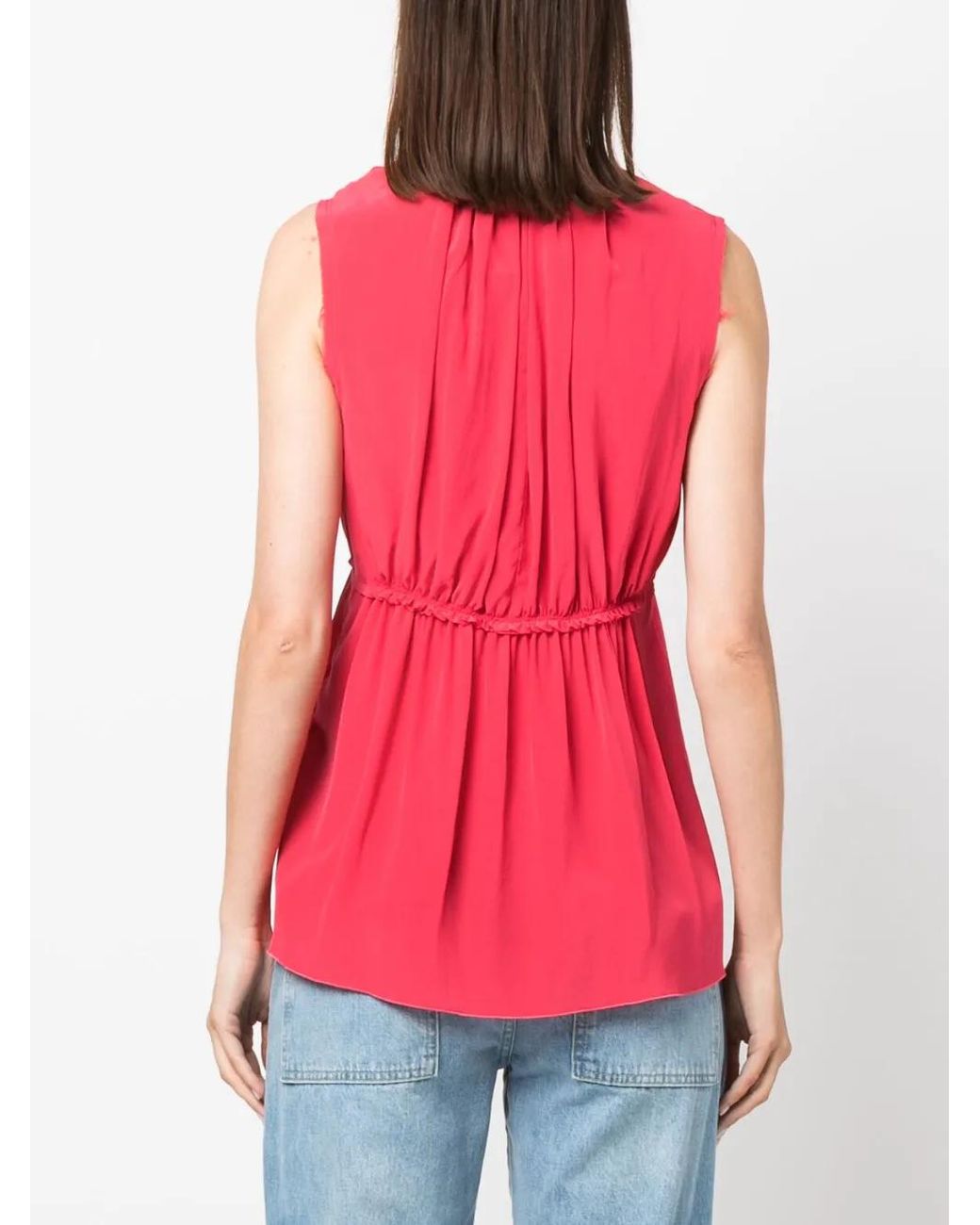 Lanvin Pink Ruched Sleeveless Silk Blouse