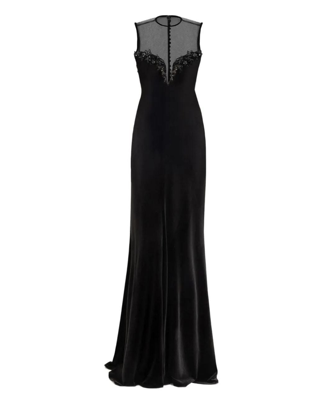 Gemy Maalouf Black Bead-Embellished Velvet Dress