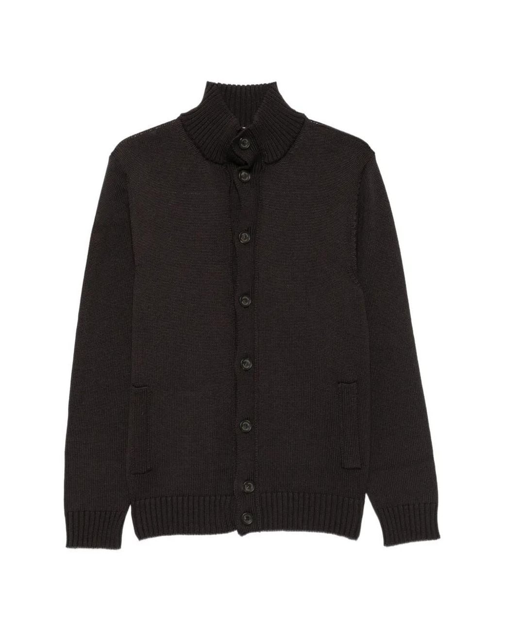 Heritage Black Button-Up Funnel-Neck Cardigan for men