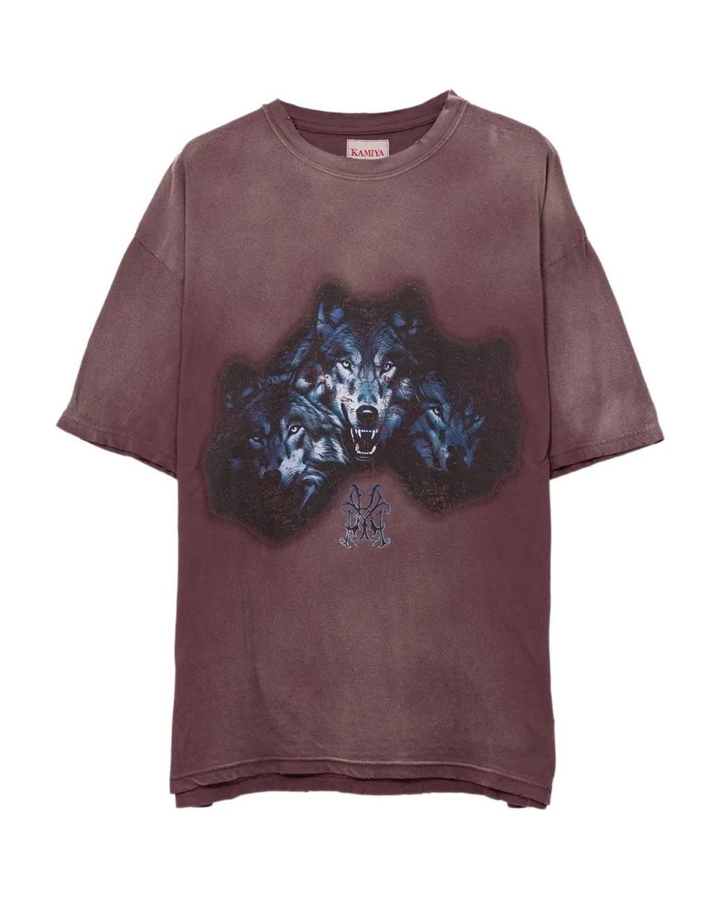 KAMIYA Purple Wolf-Print Distressed T-Shirt for men