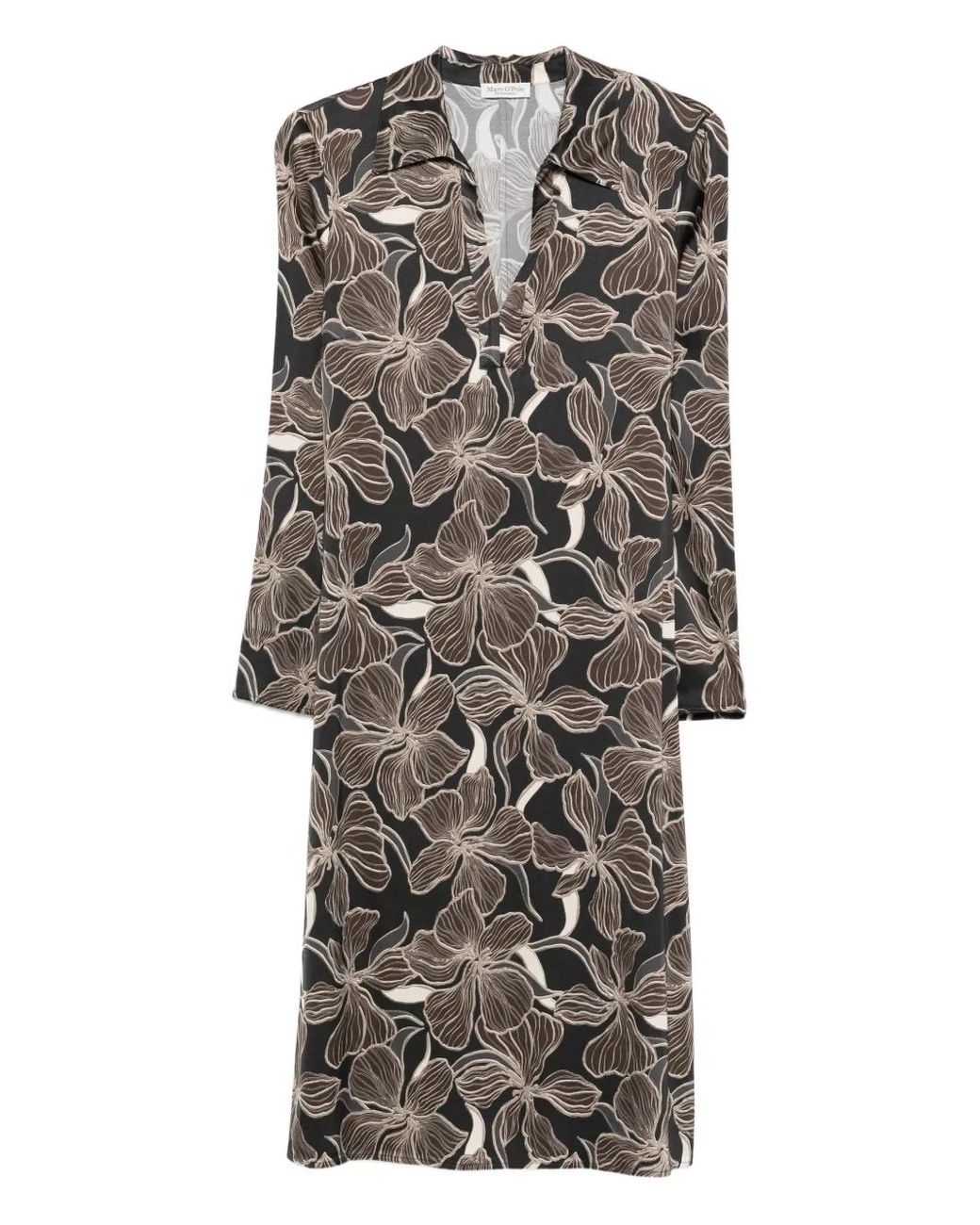 Marc O' Polo Gray Floral-Print Midi Dress