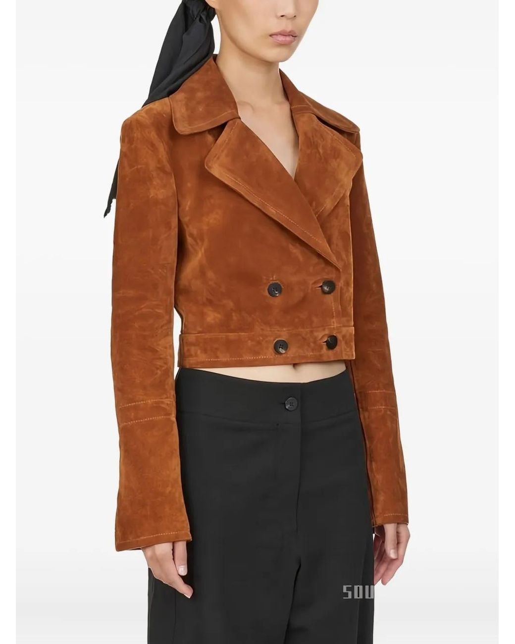 Ferragamo Brown Double-Breasted Cropped Jacket