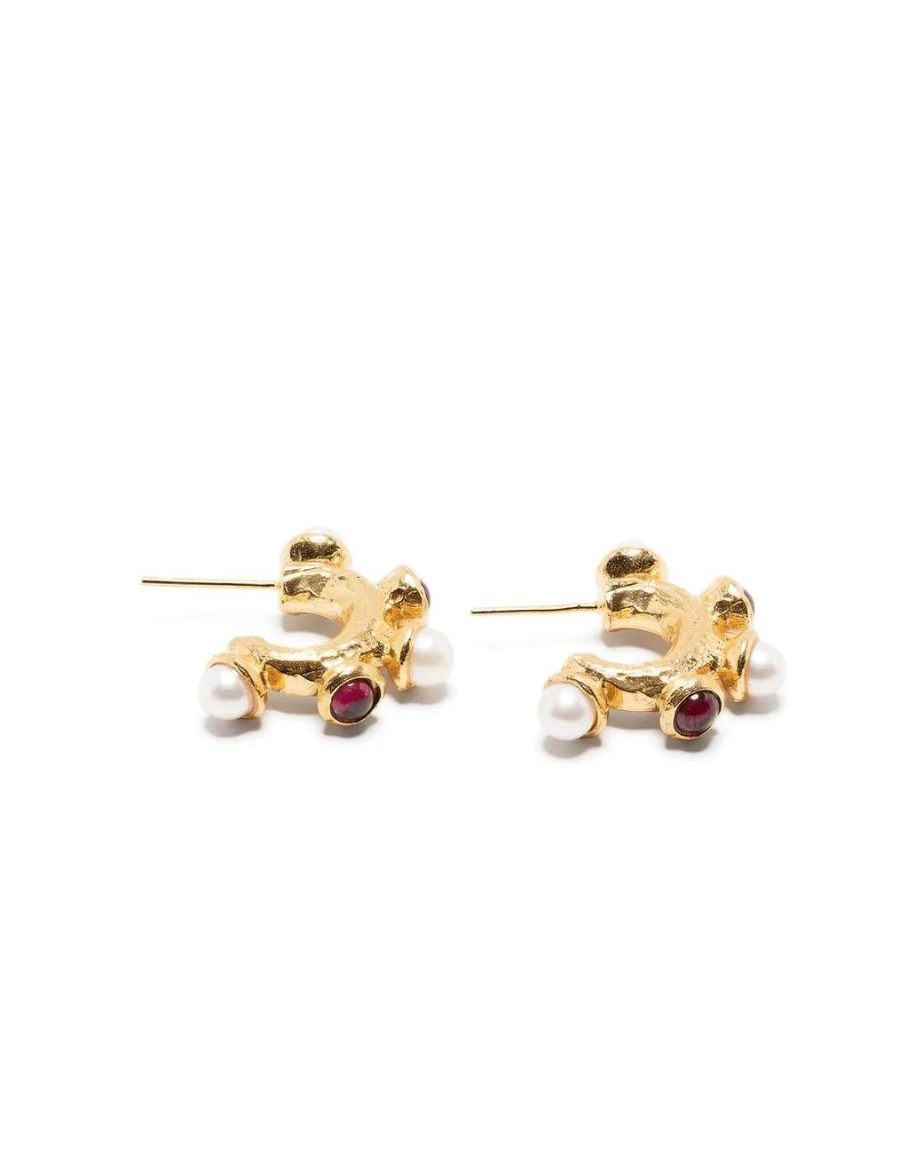 Alighieri Metallic 24K The Nocturnal Garnet And Pearl Earrings