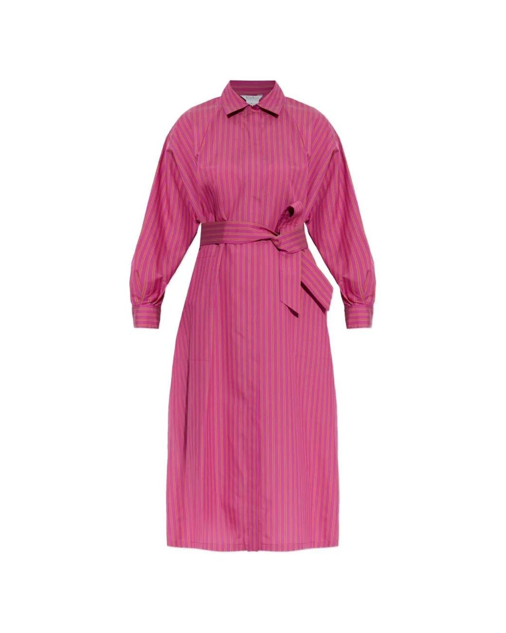 Max Mara Pink Striped Belted Dress
