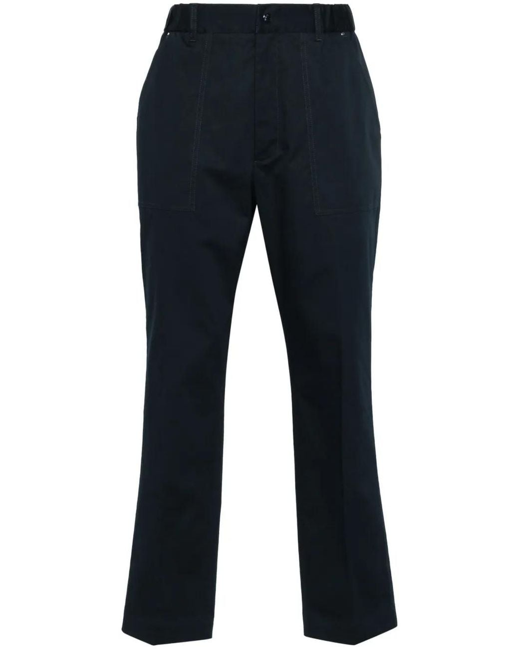 Moncler Blue Garbardine Weave Straight Trousers for men
