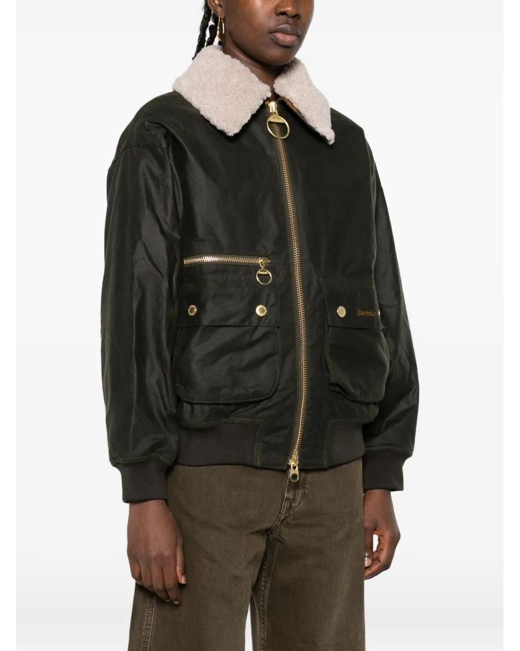 Barbour Black Shearling-Collar Zip-Front Jacket