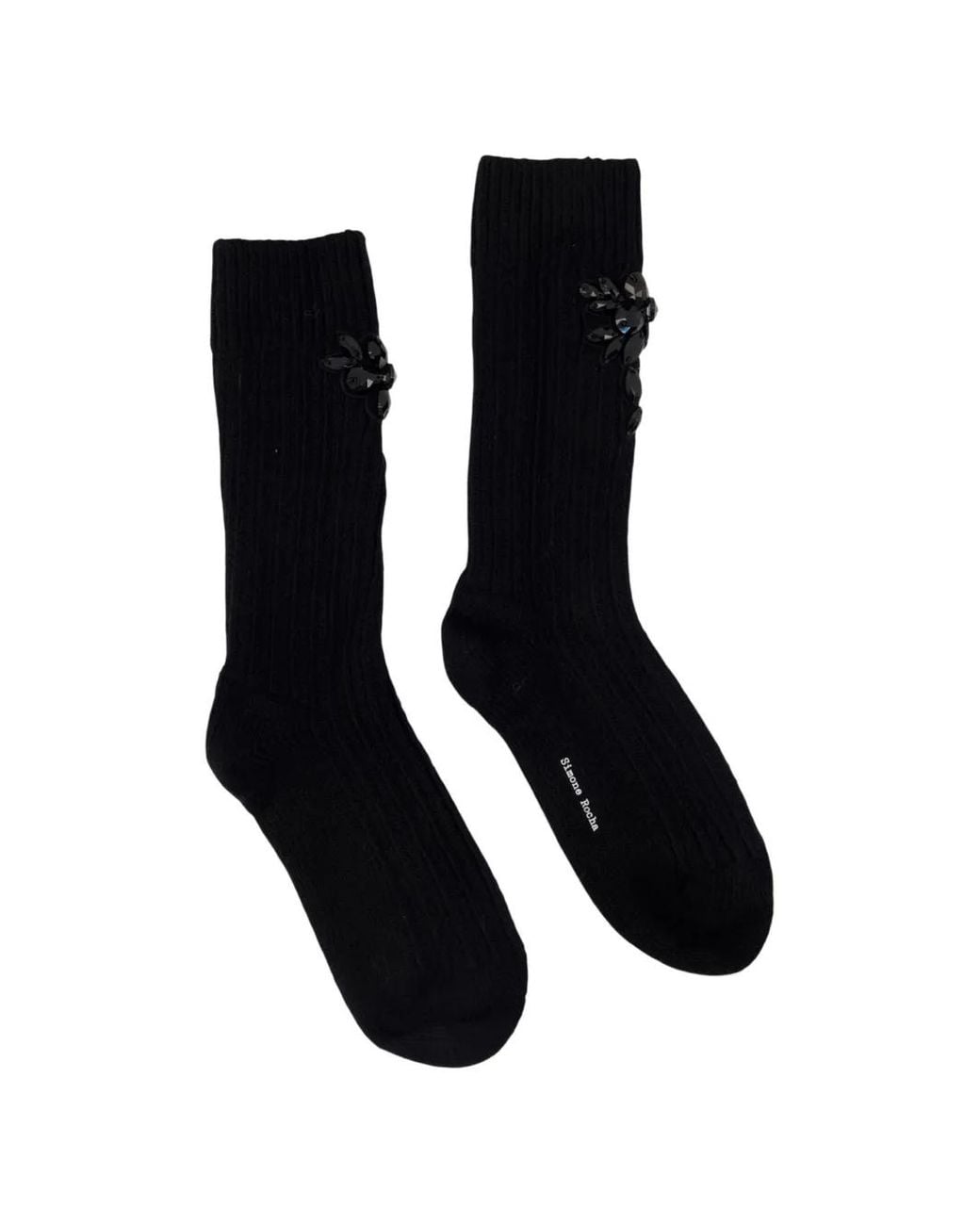 Simone Rocha Black Crystal-Embellished Chunky-Knit Socks