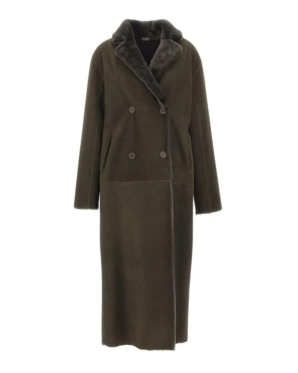 Hiso Green Elle Reversible Shearling-Lined Coat