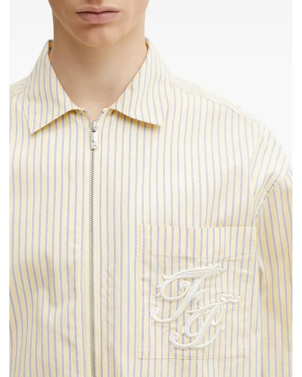 Filling Pieces Natural Striped Embroidered-Logo Shirt for men
