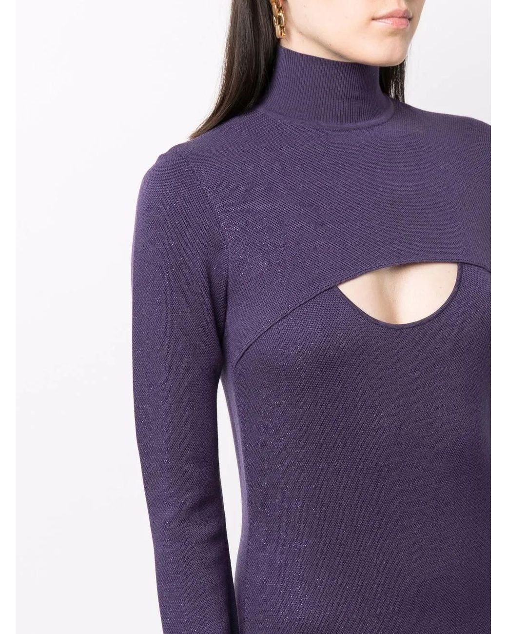 Ferragamo Purple Lamé Wool Midi Dress