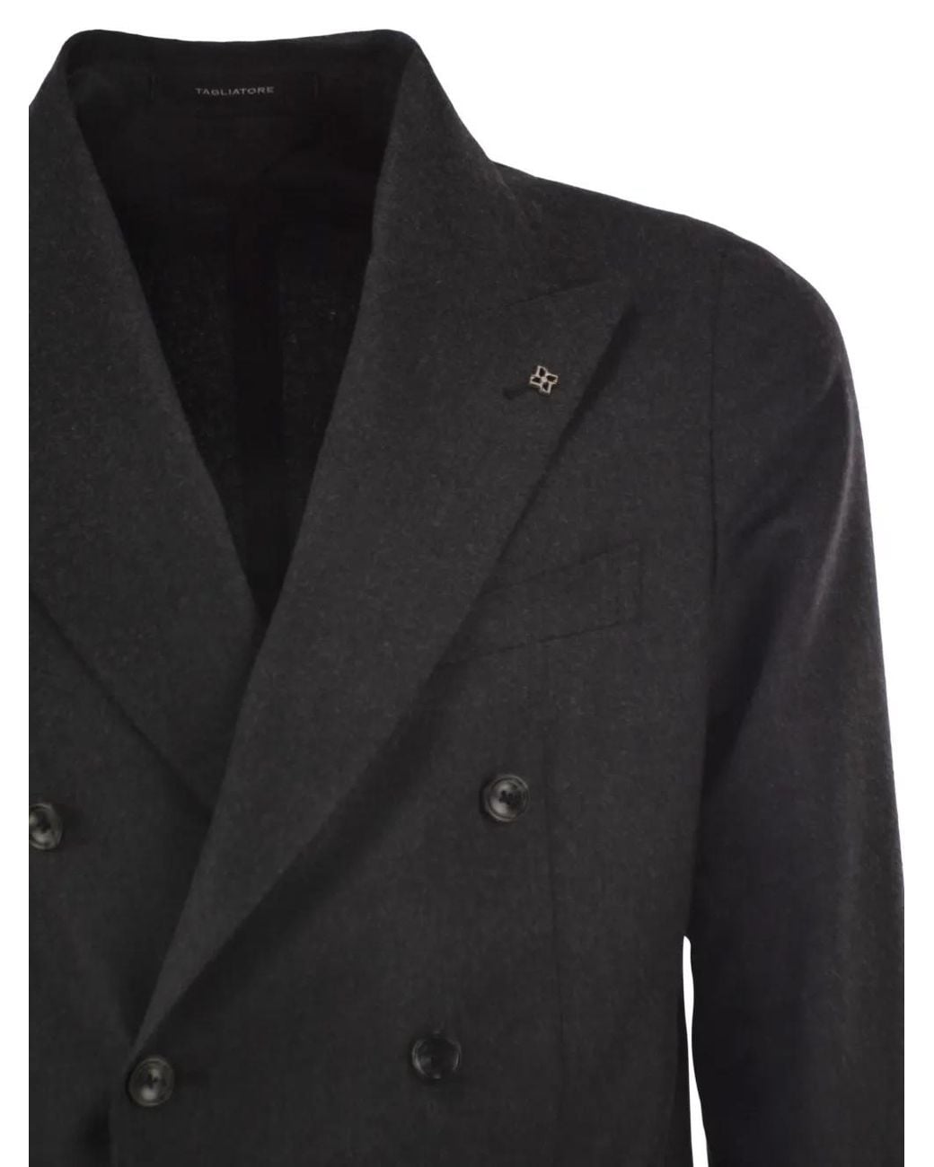 Tagliatore Black Peak-Lapels Double-Breasted Suit for men