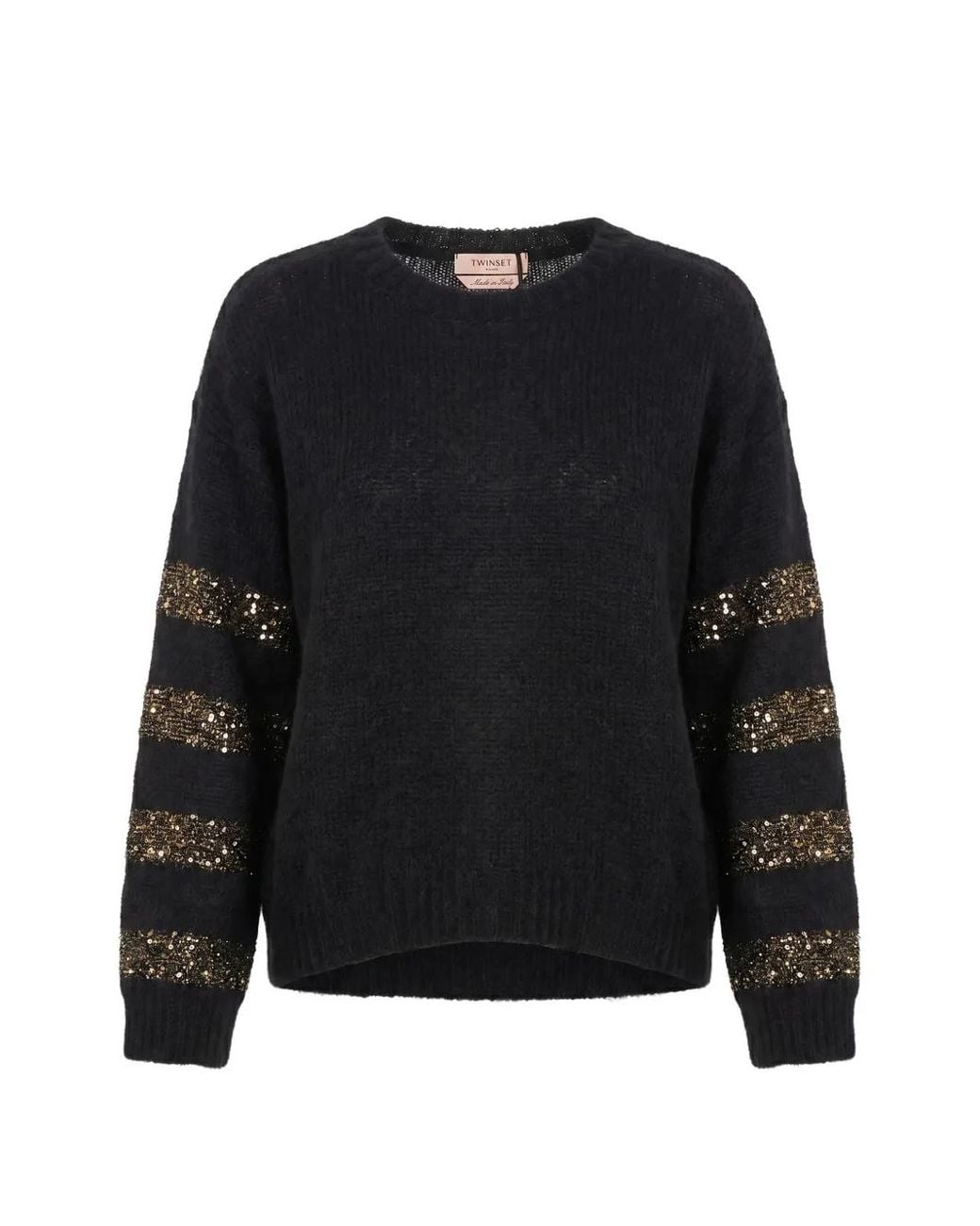 Twinset Black Alpaca Blend Striped Sweater