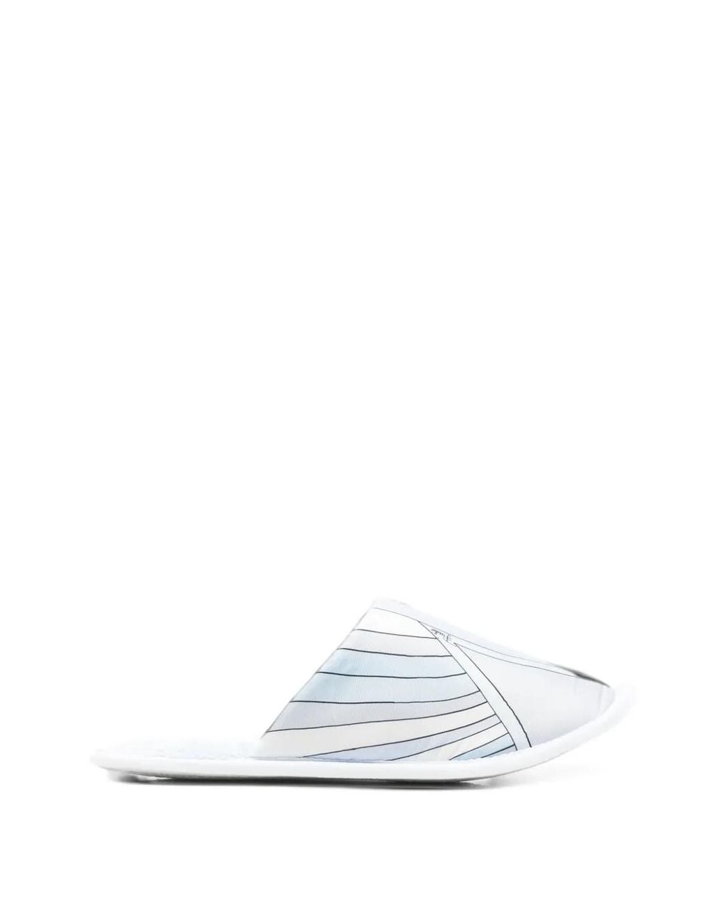 Emilio Pucci White Marmo-Print Silk Slippers