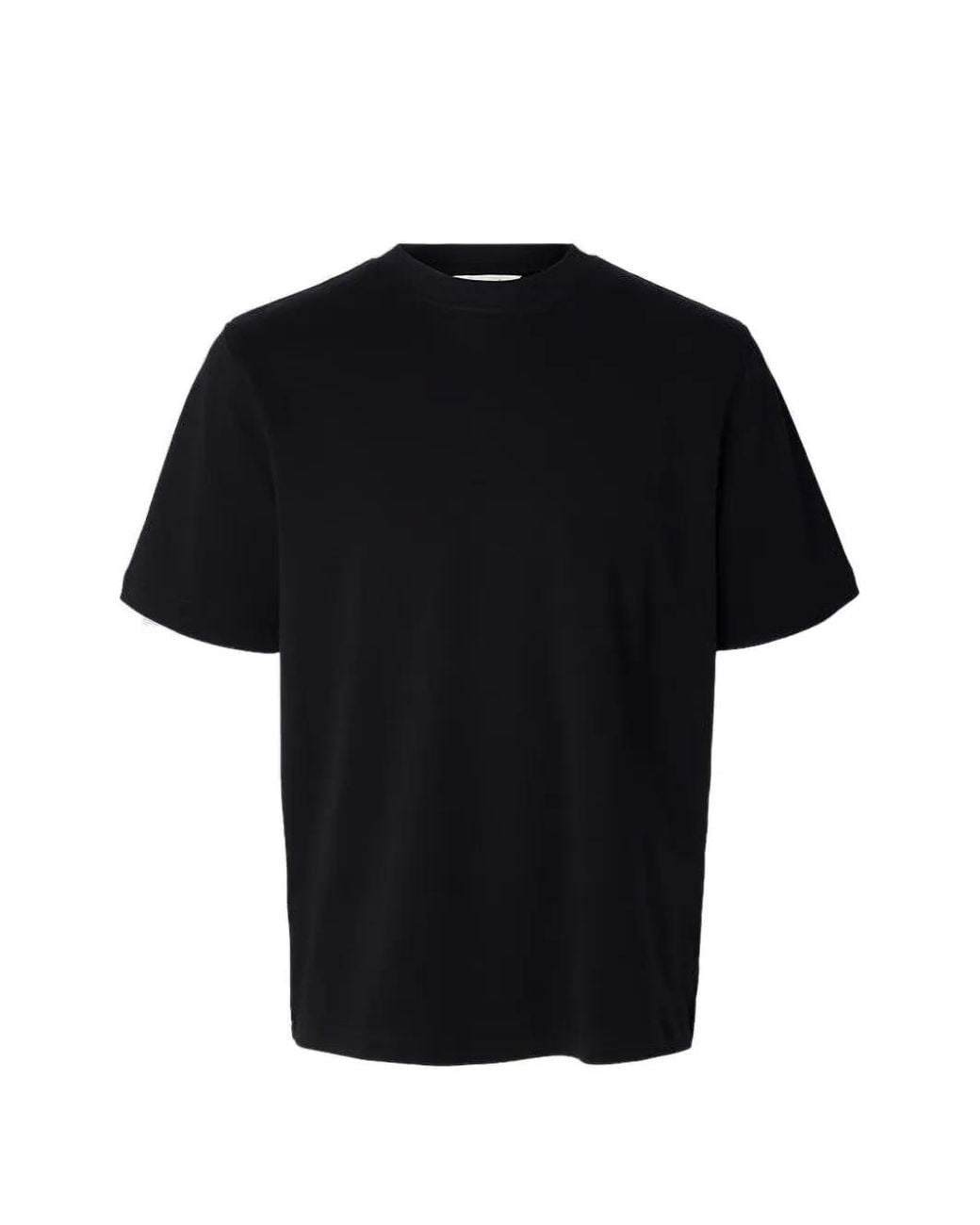 SELECTED Black Short-Sleeve Cotton T-Shirt for men