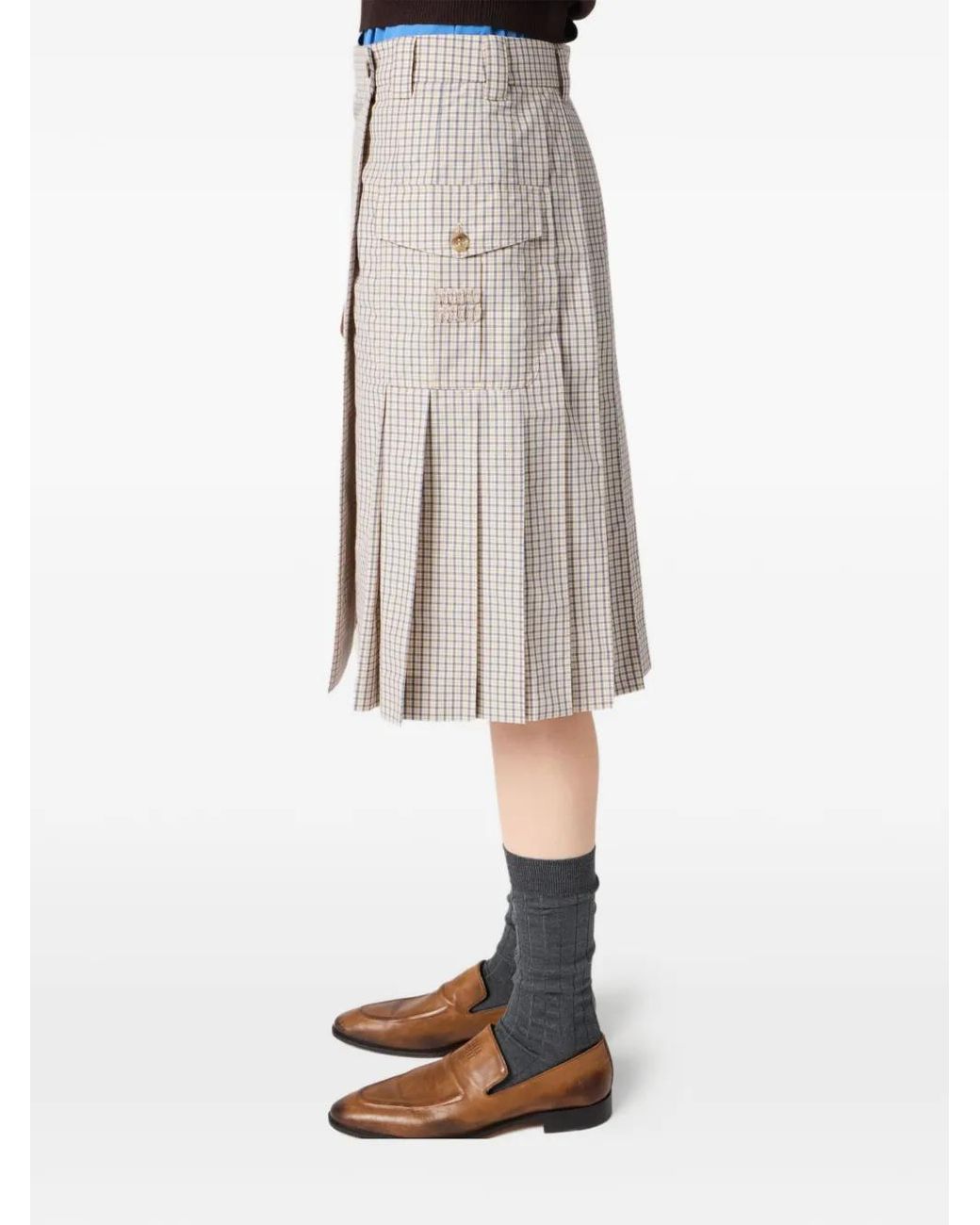 Miu Miu White Checked Technical Fabric Skirt