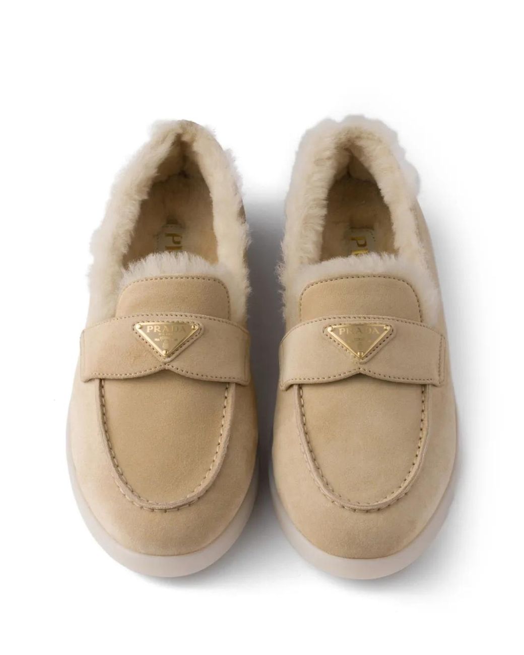 Prada Brown Suede Shearling Loafers