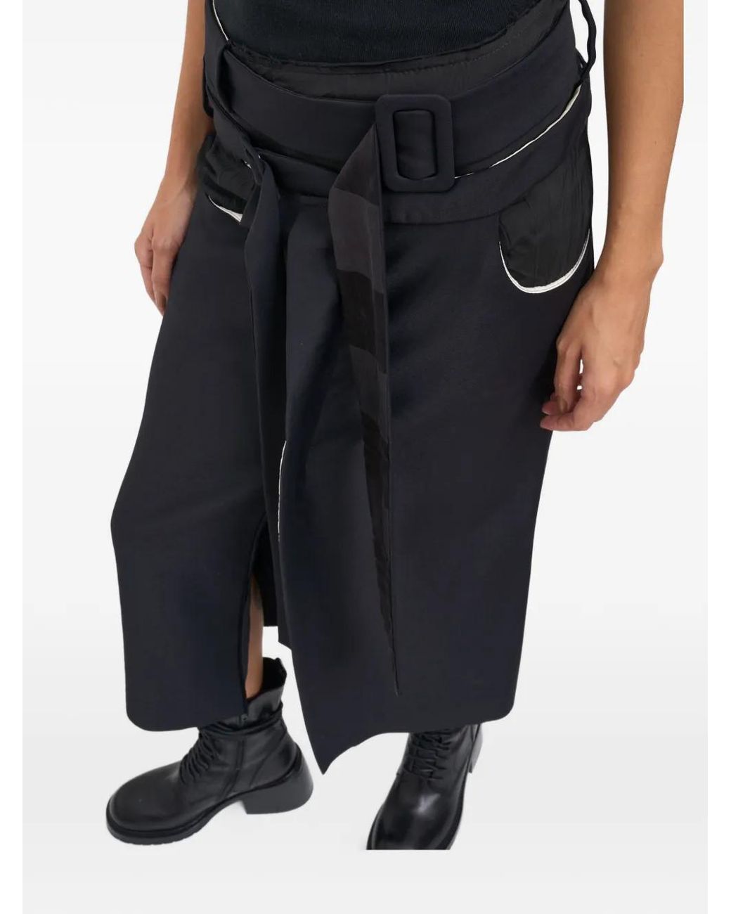 Alessandra Marchi Black Belted Midi Skirt
