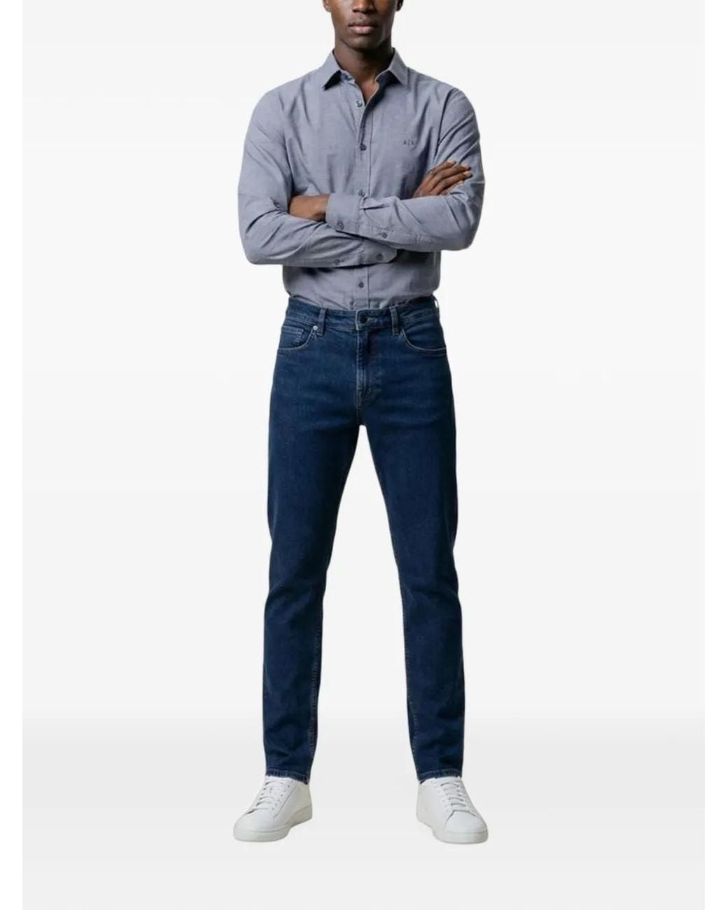 ARMANI EXCHANGE Blue Logo-Embroidered Long-Sleeve Shirt for men