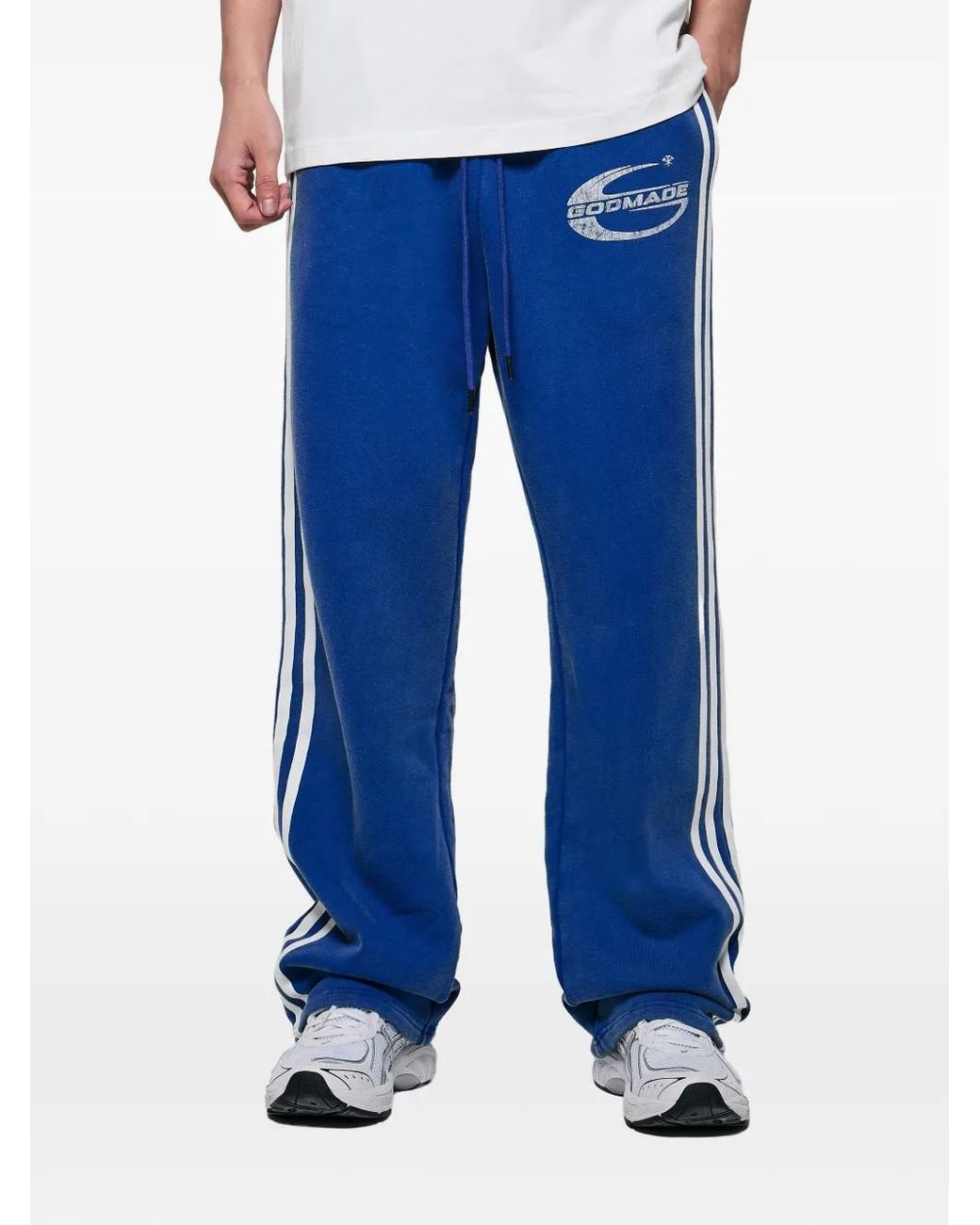 GODMADE Blue Imperial Side-Stripe Track Pants for men