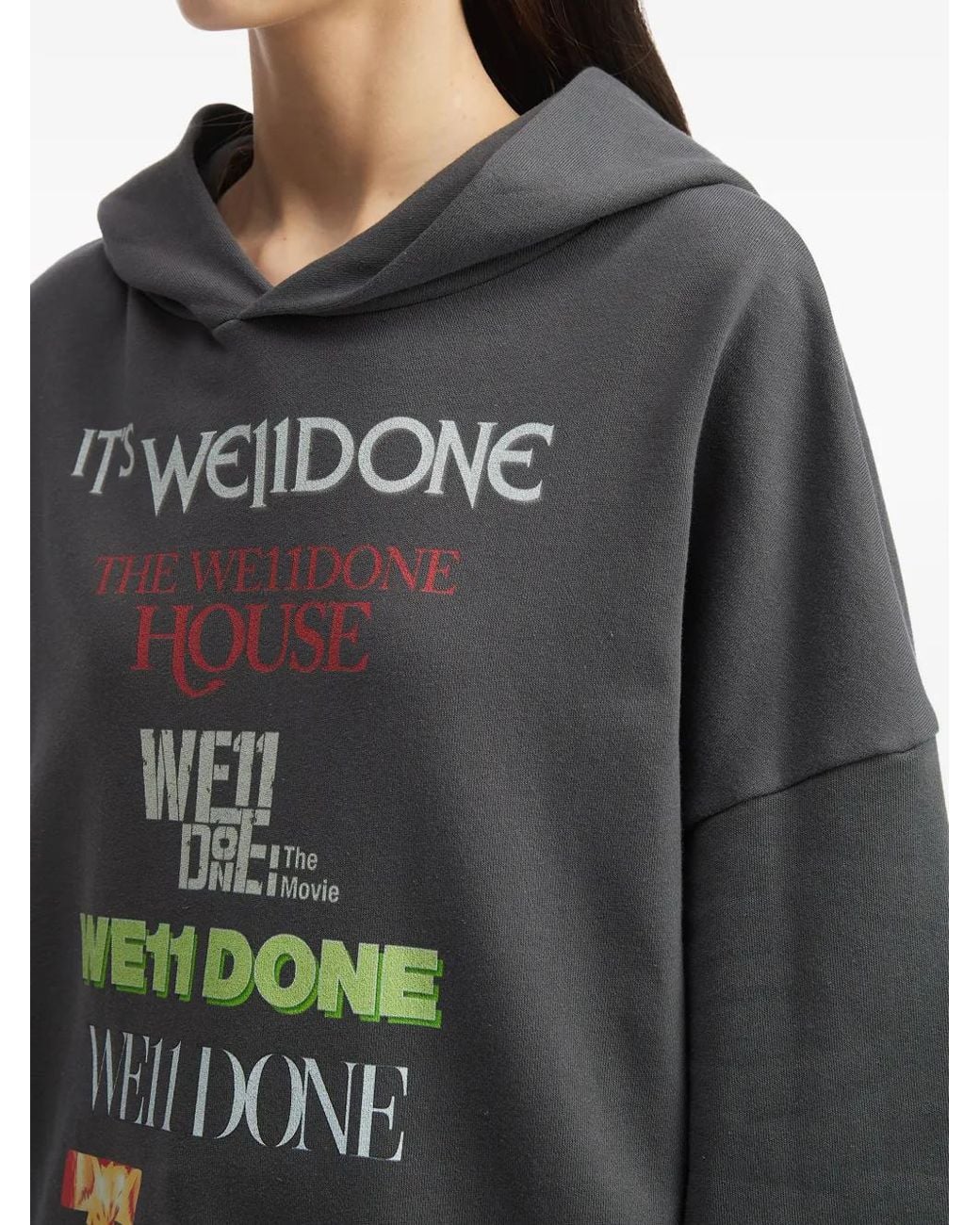 we11done Gray Hooded Graphic Sweatshirt
