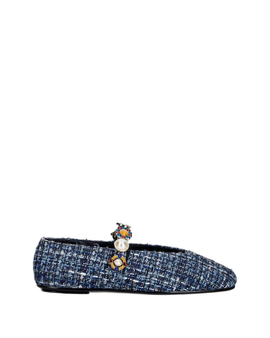 Jeffrey Campbell Blue Amarissa-2 Embellished Tweed Ballet Flats