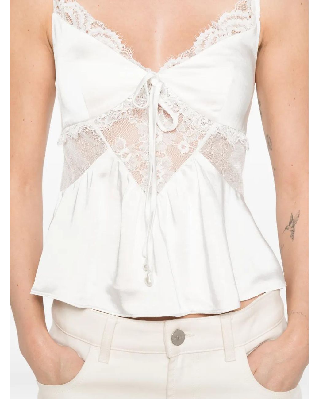 Self-Portrait White Satin Lace Top