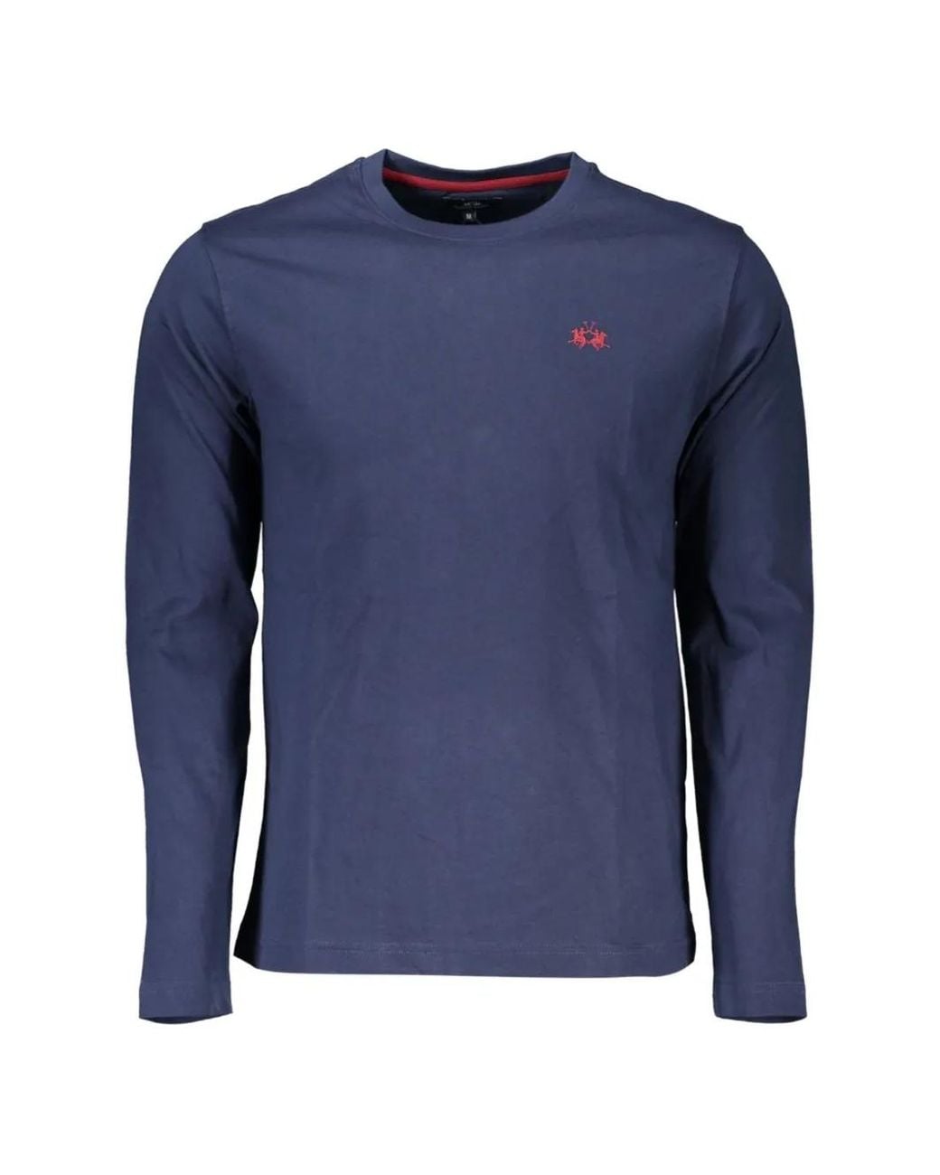 La Martina Blue Logo-Embroidered Long-Sleeved T-Shirt for men