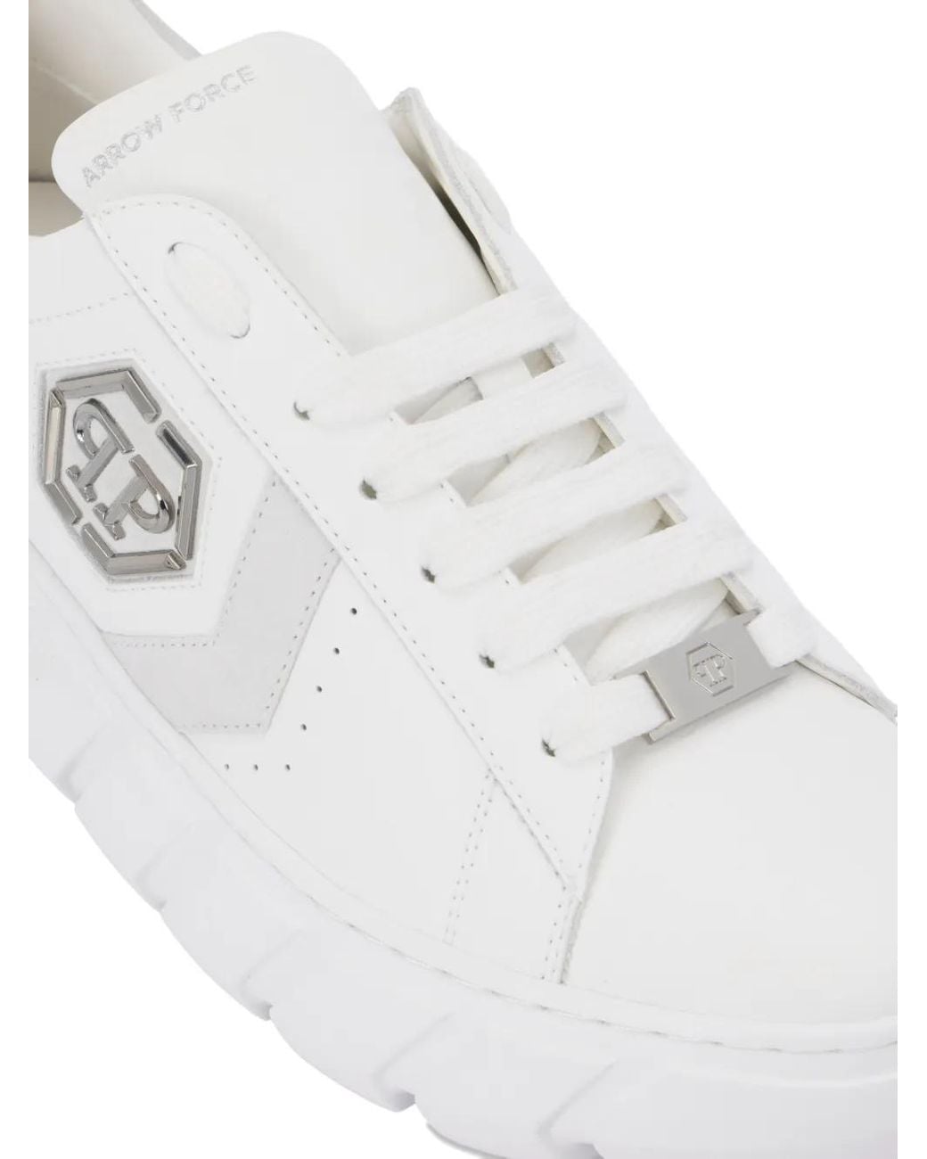 Philipp Plein White Hexagon Force Leather Sneakers