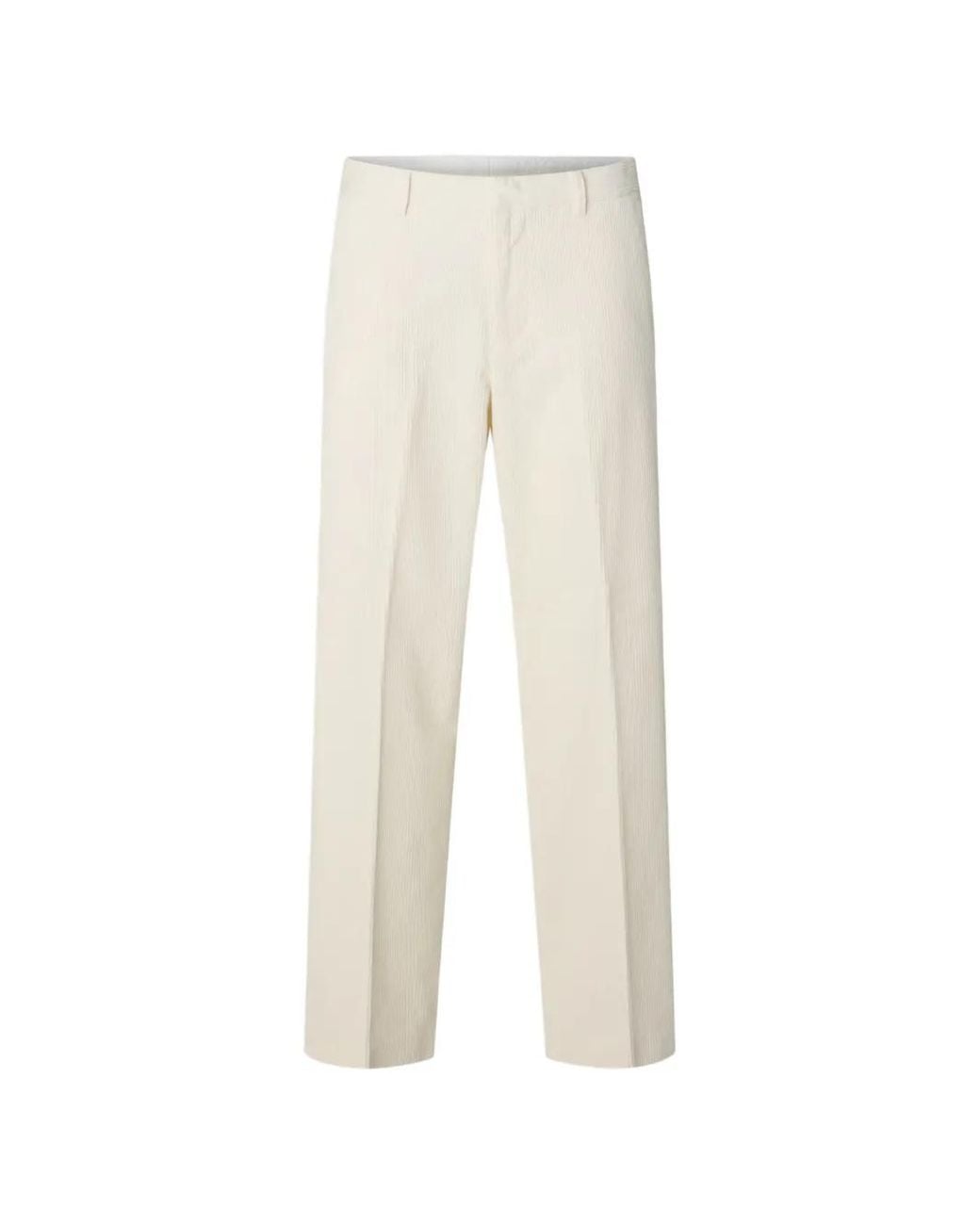 SELECTED White Corduroy Pressed-Crease Trousers for men