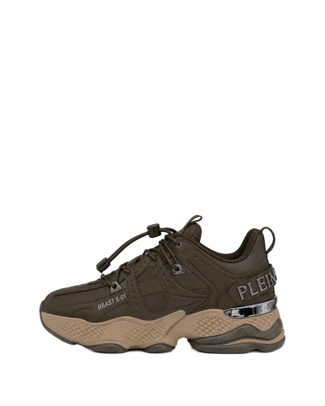 Philipp Plein Brown Runner Beast X-01 Panelled Sneakers