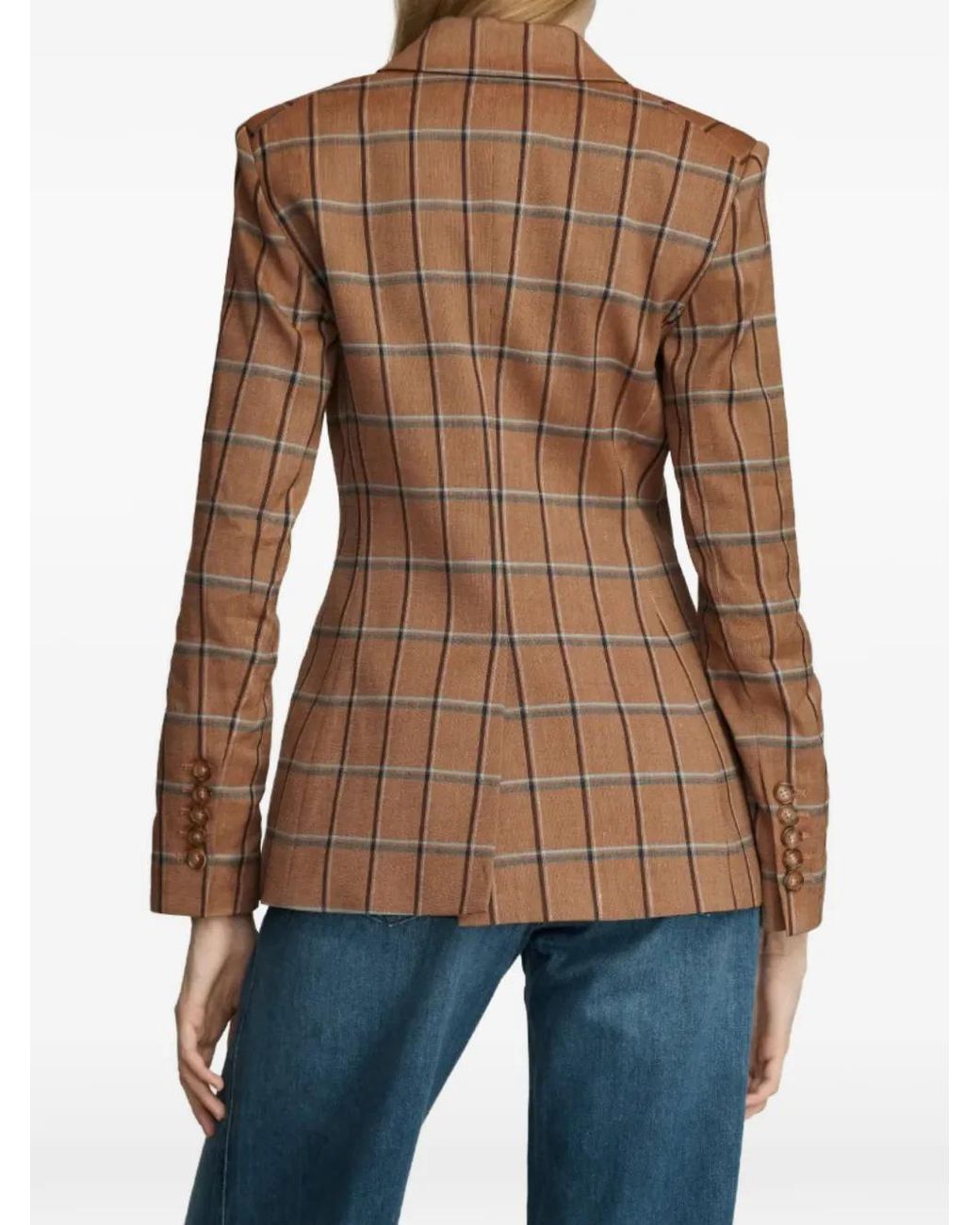 Veronica Beard Brown Rickie Check-Pattern Double-Breasted Blazer