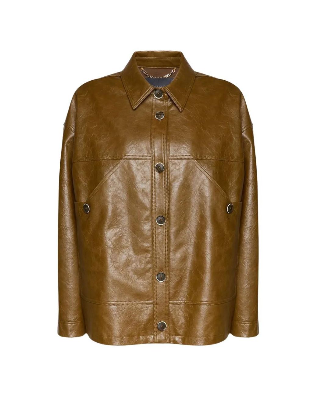 Elena Miro Brown Crinkled Button-Down Jacket