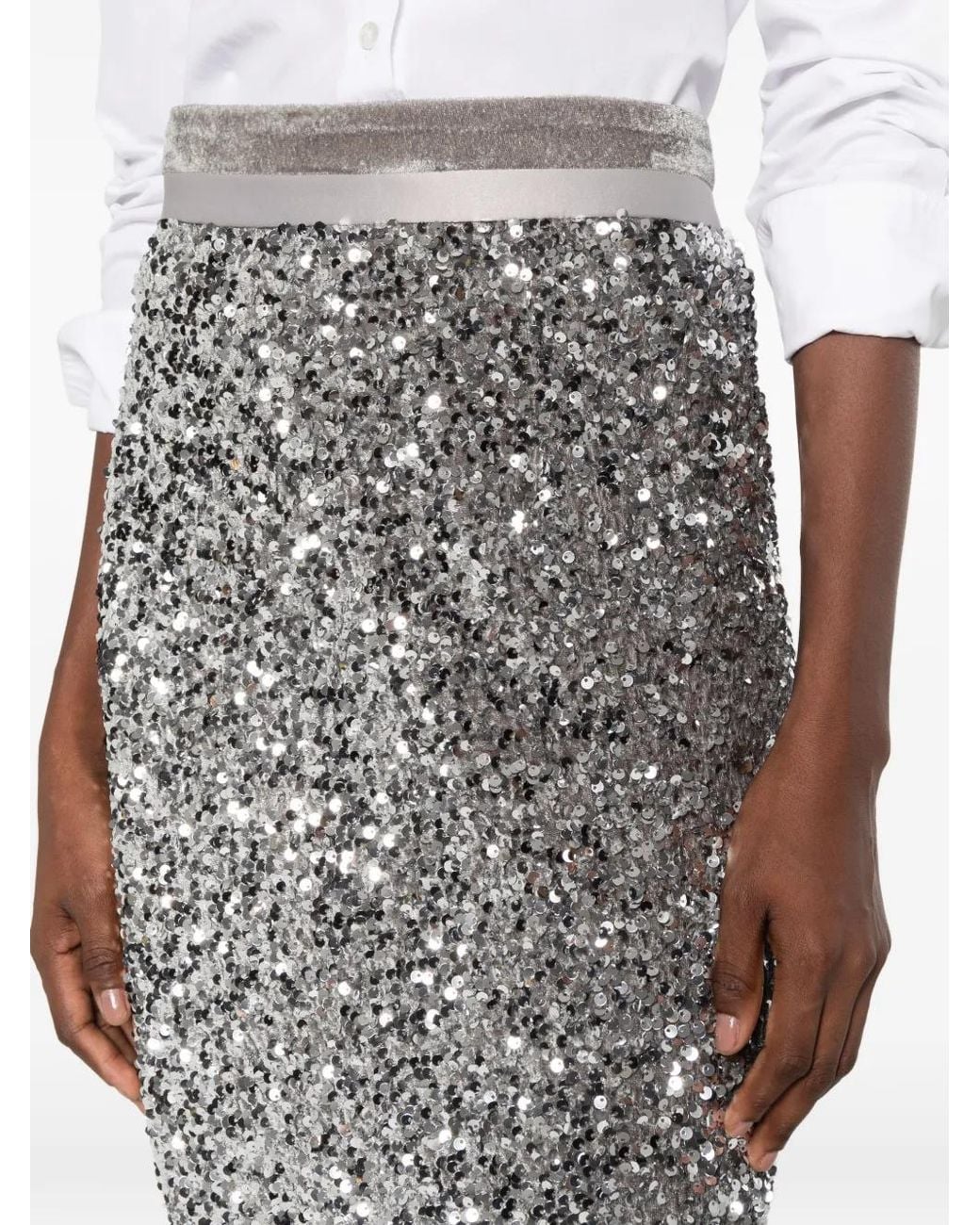 Styland Gray Sequin-Embellished Maxi Skirt