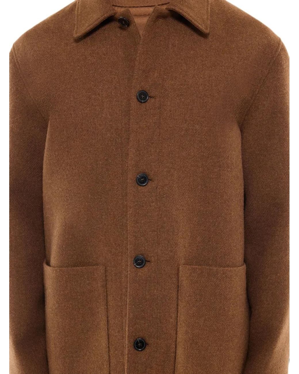 Fursac Brown Classic-Collar Patch-Pocket Coat for men