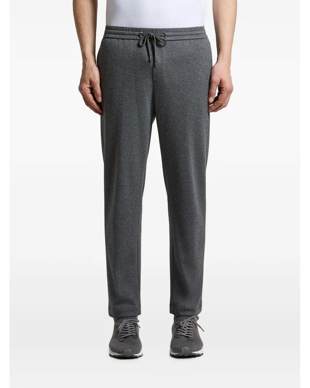 Peserico Gray Mélange-Effect Drawstring-Waist Track Pants for men