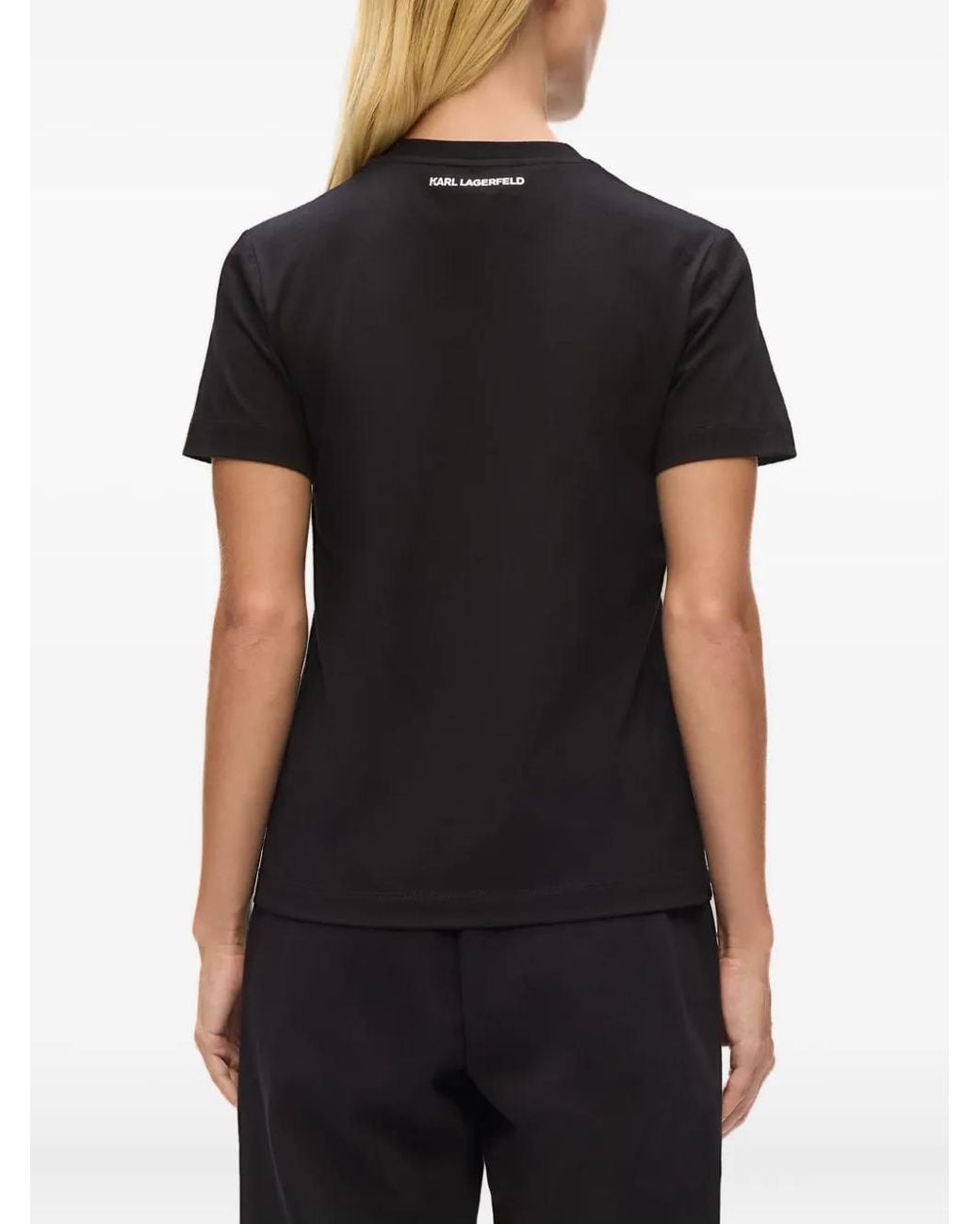 Karl Lagerfeld Black Rhinestone Cat-Face T-Shirt