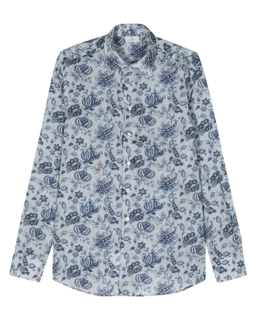 Etro Blue Paisley-Print Cotton Shirt for men
