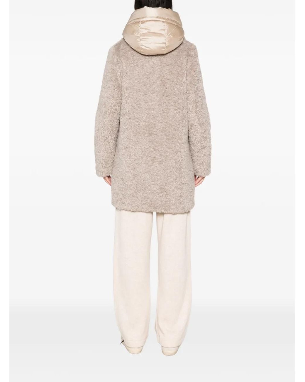Bomboogie White Hooded Faux-Shearling Coat