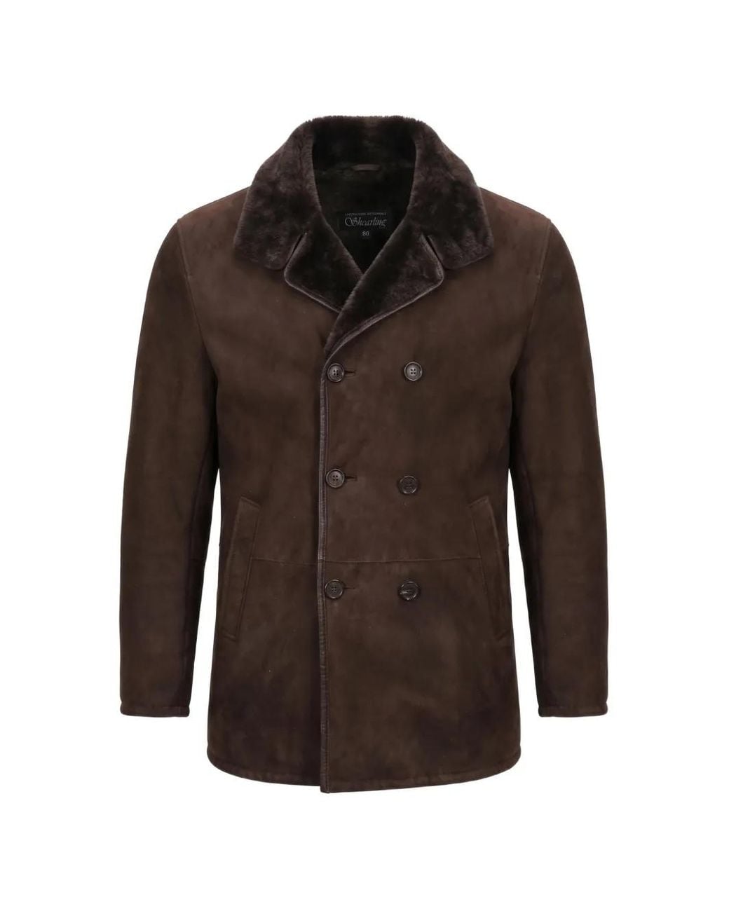 Aspesi Brown Double-Breasted Shearling Jacket for men