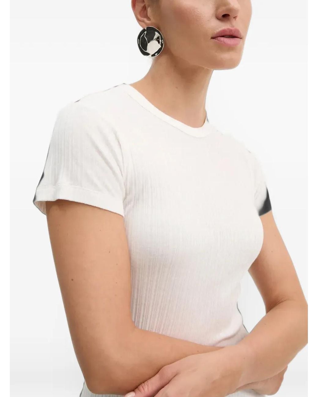 Drykorn White Ribbed Short-Sleeve T-Shirt