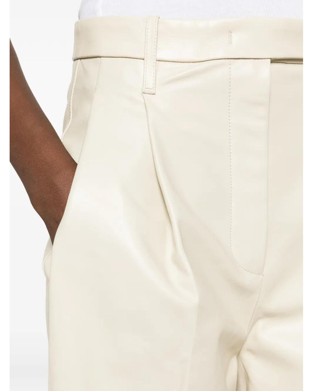 Co. White Pleated Leather Trousers