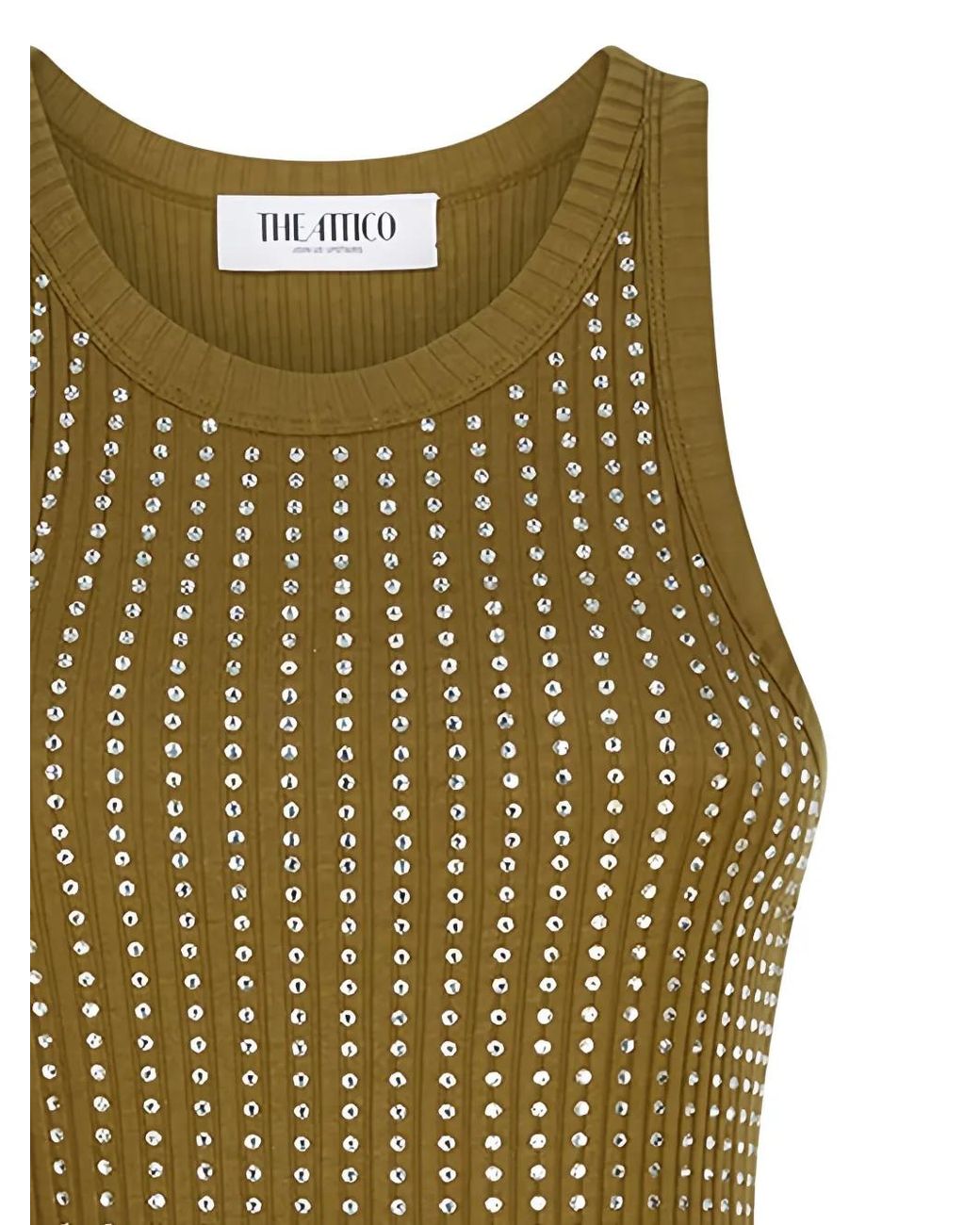 The Attico Green Ribbed Embellished Midi Dress
